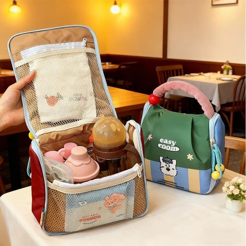 Graziosa borsa portatile per mamme, borsa senza preoccupazioni per la mamma, leggera e comoda per trasportare il latte artificiale e riporre i biberon in viaggio.