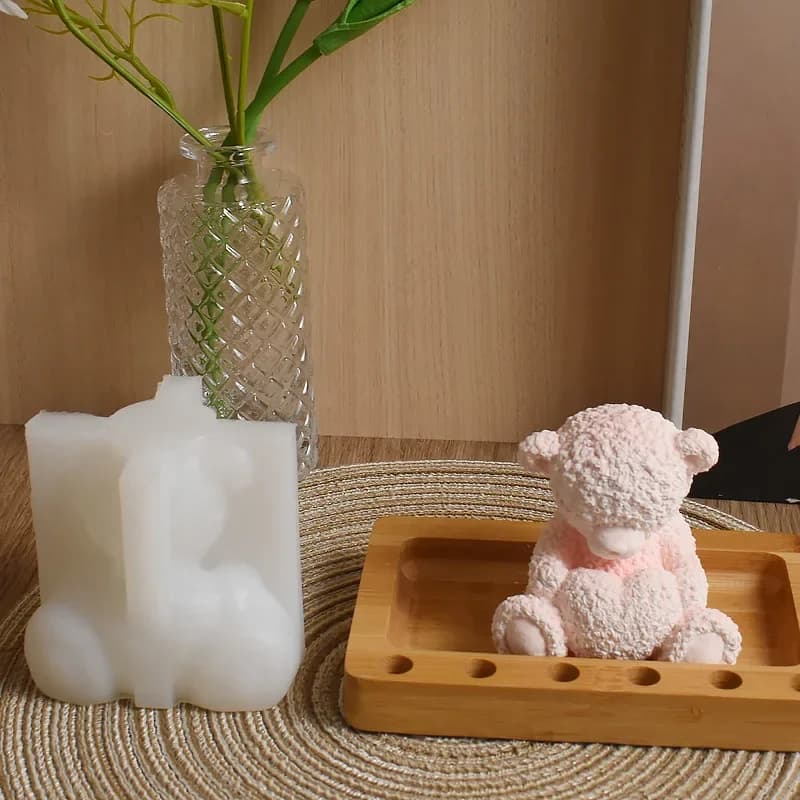 Stampo in Silicone per Orsetto Abbracciabile a Forma di Cuore, per Candele Aromaterapiche, Gesso, Resina, Creazione di Statue, Regalo Fai-da-Te