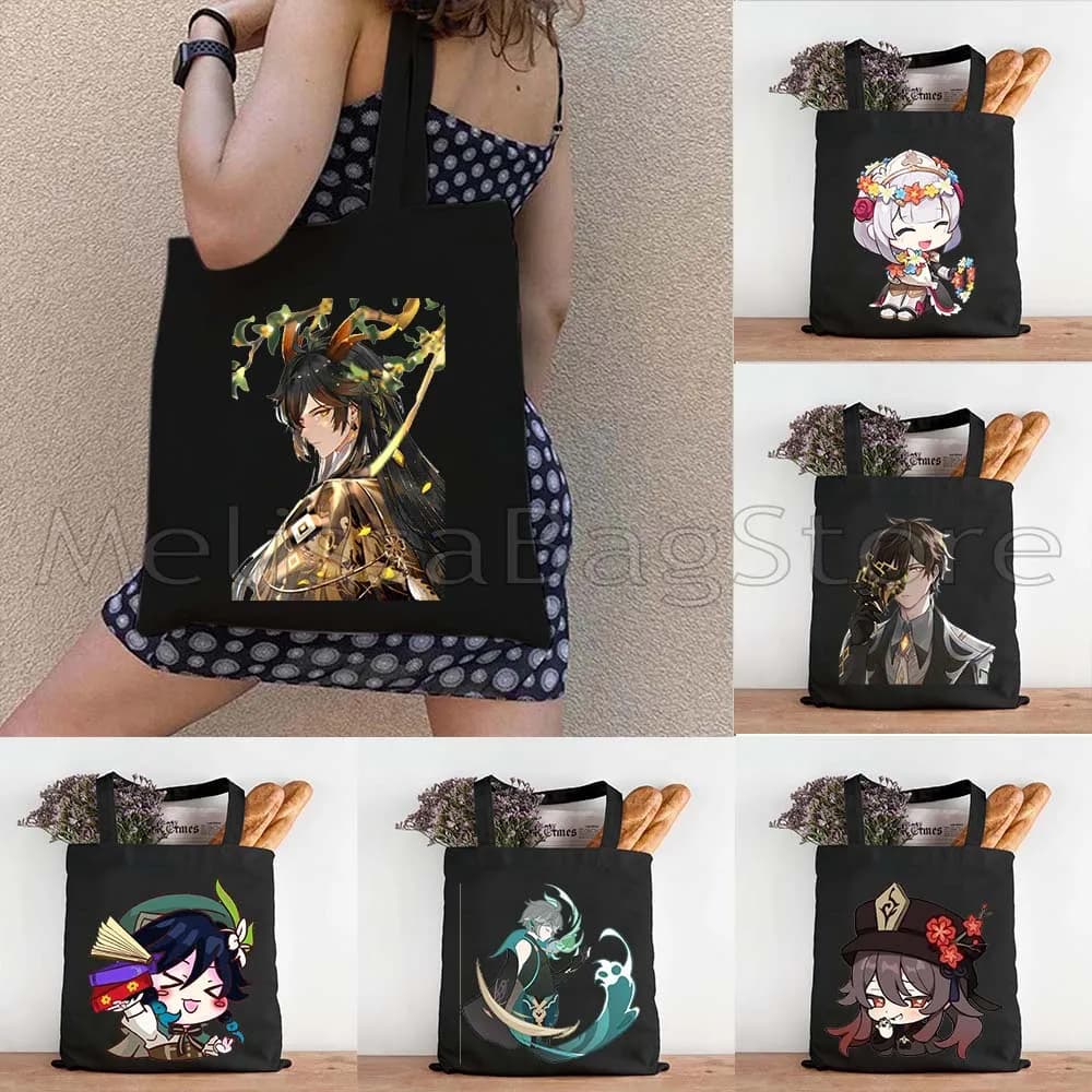 Carino Genshin Impact Anime Regali Kawaii Hu Tao Alhaitham Cyno Venti Zhongli Haikaveh Collei Dori Tela Tote Bag Shopper Borsa