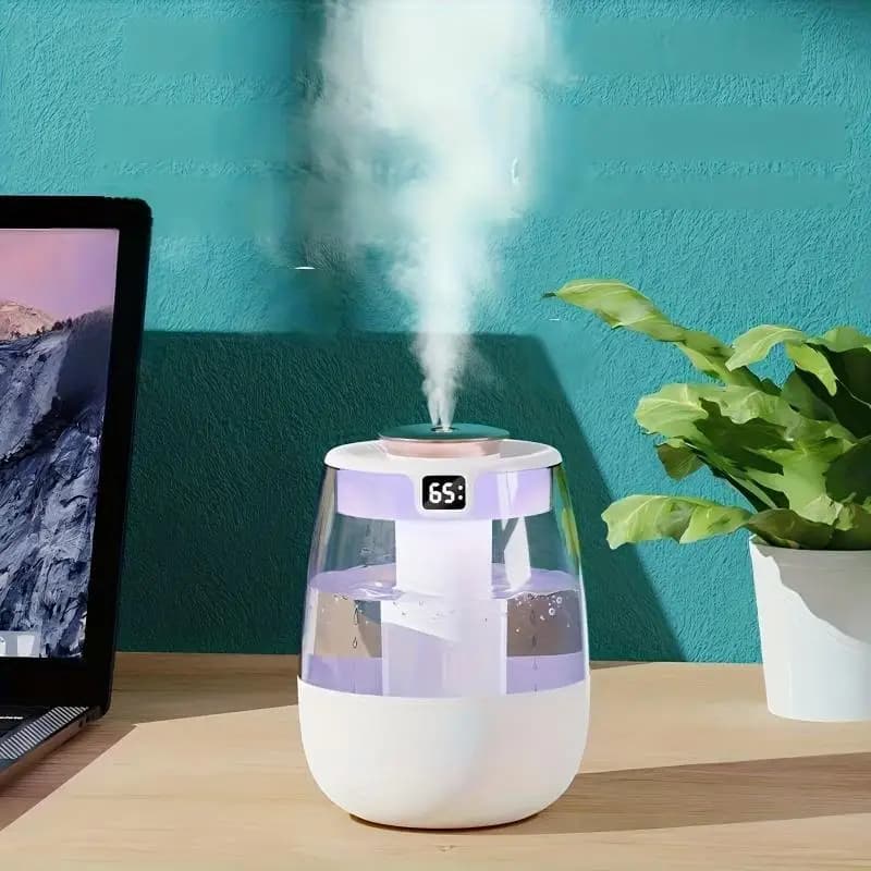Umidificatore per Casa e Ufficio di Grande Capacità, Umidificatore da Scrivania Portatile ad Alta Nebulizzazione, Silenzioso con Display Digitale a Doppio Spray