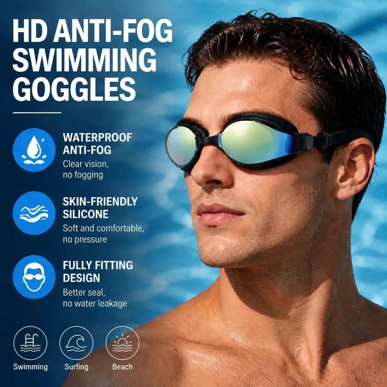 Professional Swimming Goggles Men Women Waterproof Anti Fog HD Lens Comfortable Fit Adjustable Elastic Strap Swim Eyewear