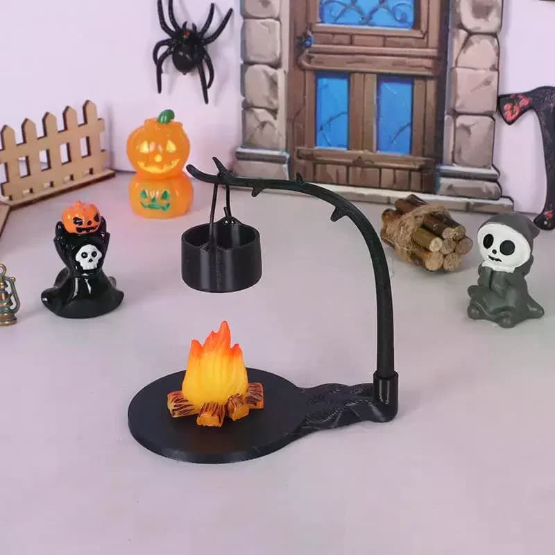 4 pezzi da campeggio all'aperto micro decorazione paesaggistica casa delle bambole mini fornello sospeso e accessorio per scena di palo di fuoco