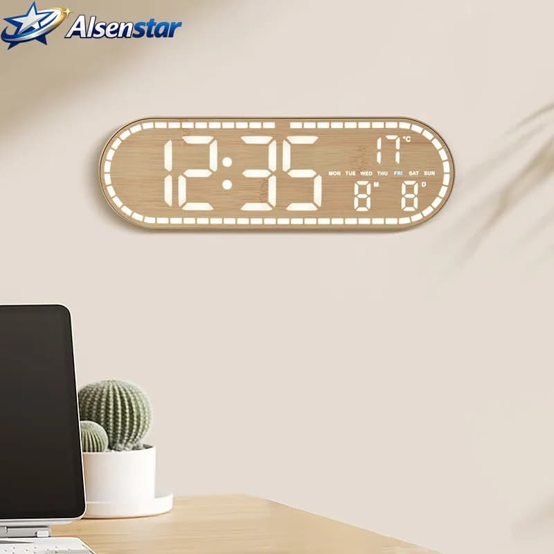 Nuovo Orologio da Parete LED Elettronico Stile Legno, Multifunzionale, da Tavolo o da Appendere per Soggiorno e Camera da Letto