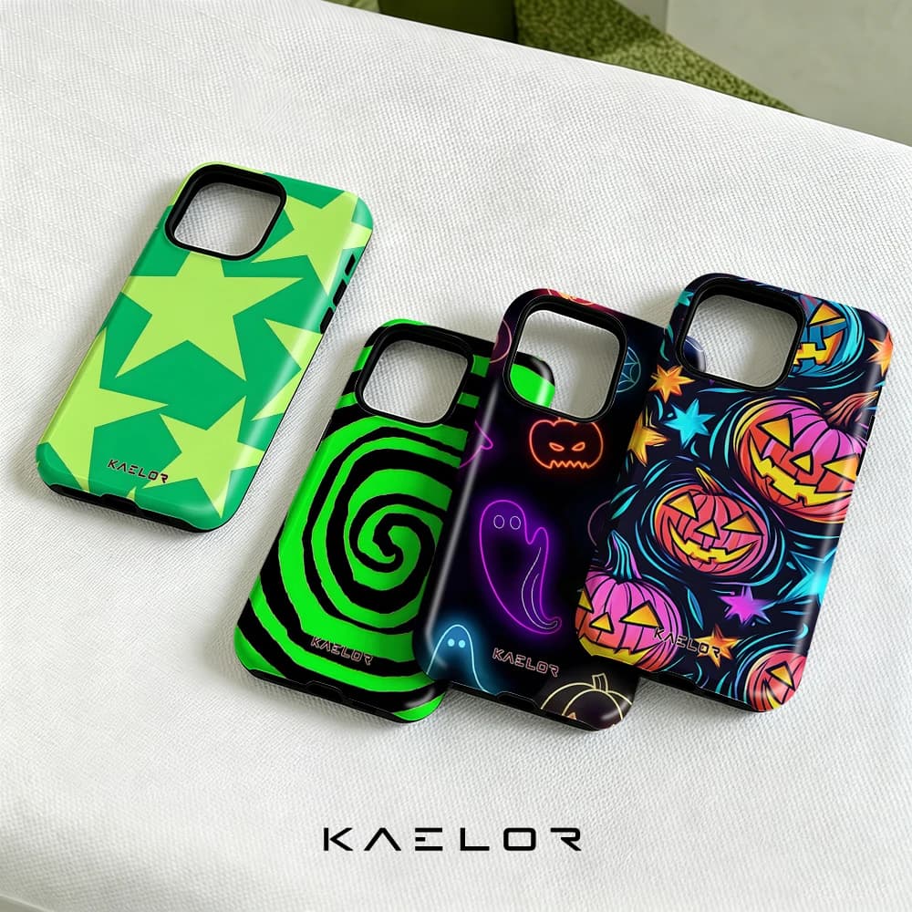 Neon Green Stacked Star Motif Double Layer Hard Shell for iPhone 17 16 15 14 Plus 13 Pro Max Anti-Drop Shockproof PC Case