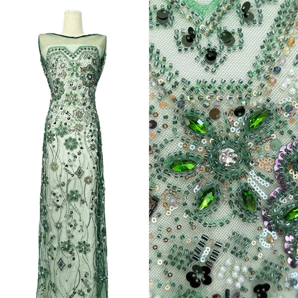 Shiny Diamond Stretch Fishing High Quality Beaded French African Net Stones Lace Fabrics for Nigerian Dress Skirt Costume Diy