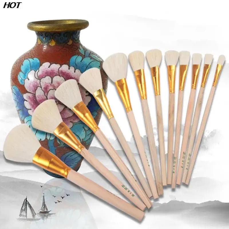 Set di pennelli in lana artistica in ceramica da 12 pezzi per smalto ceramico/pittura da colorare pittura ad acquerello artigianato acrilico penna per pittura fai da te forniture artistiche