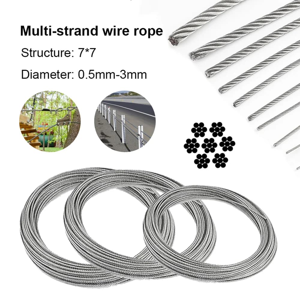 5m/10m 7x7 Stainless Steel Metal Corda 0.5-3mm Plastic Rivet Cover for Fishing Lift Pulling Stendino Heavy Duty Anti Rust Cable