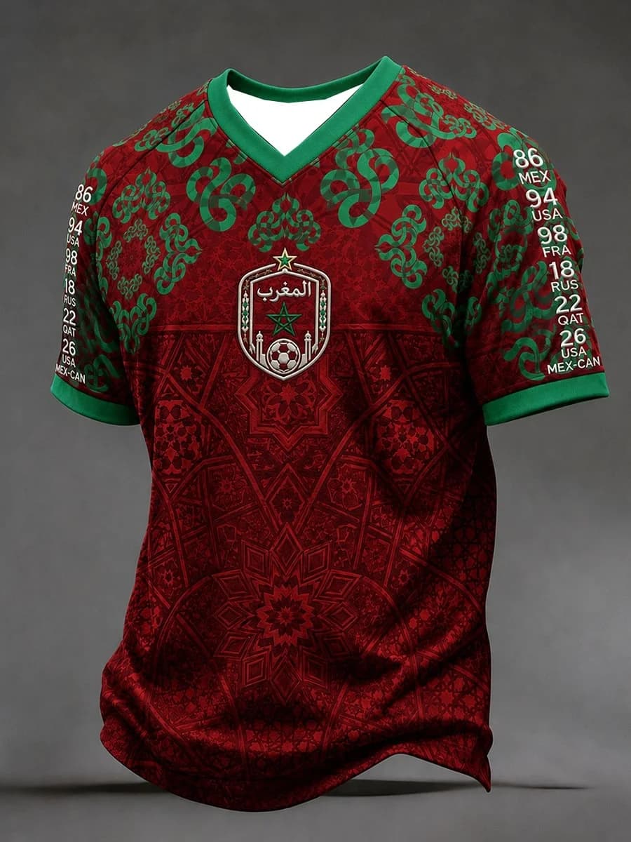 2026 New Moroccan National Trend Design Football Jersey for Fans, Quick Drying Casual Sports Men's T-shirt