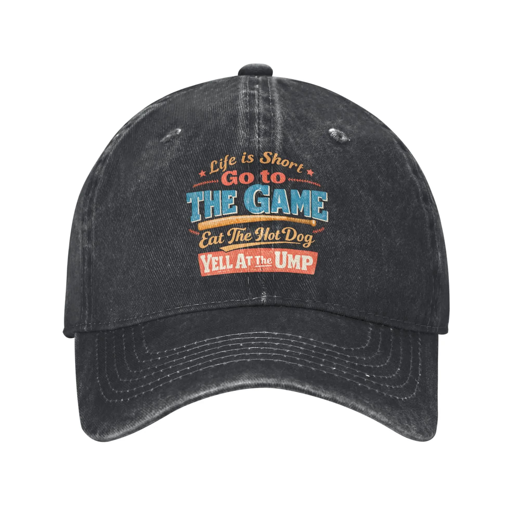 Cappello da Baseball Regolabile Unisex con Scritta 'Life Is Short Go To The Game Eat The Hot Dog Yell At The Ump', Stile Vintage e Effetto Lavato