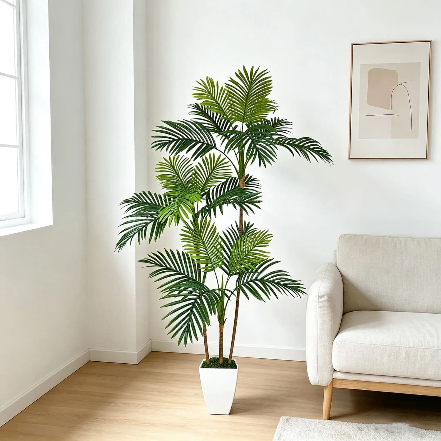 Palma Areca Artificiale 1.40m-1.80m con Base, Pianta Finta Realistica Verde per Arredamento Interno Casa, Ufficio, Hotel