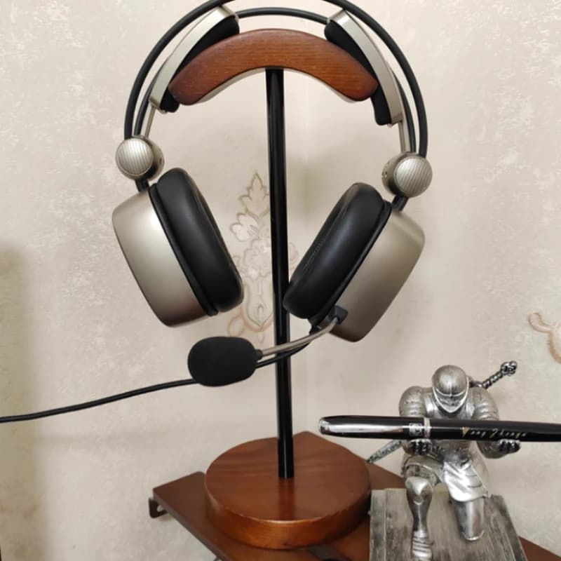 Custom Fa-da-Te Desk Solid Wood Headphone Holder with Wood Base and Metal Holder for Gaming Headphones