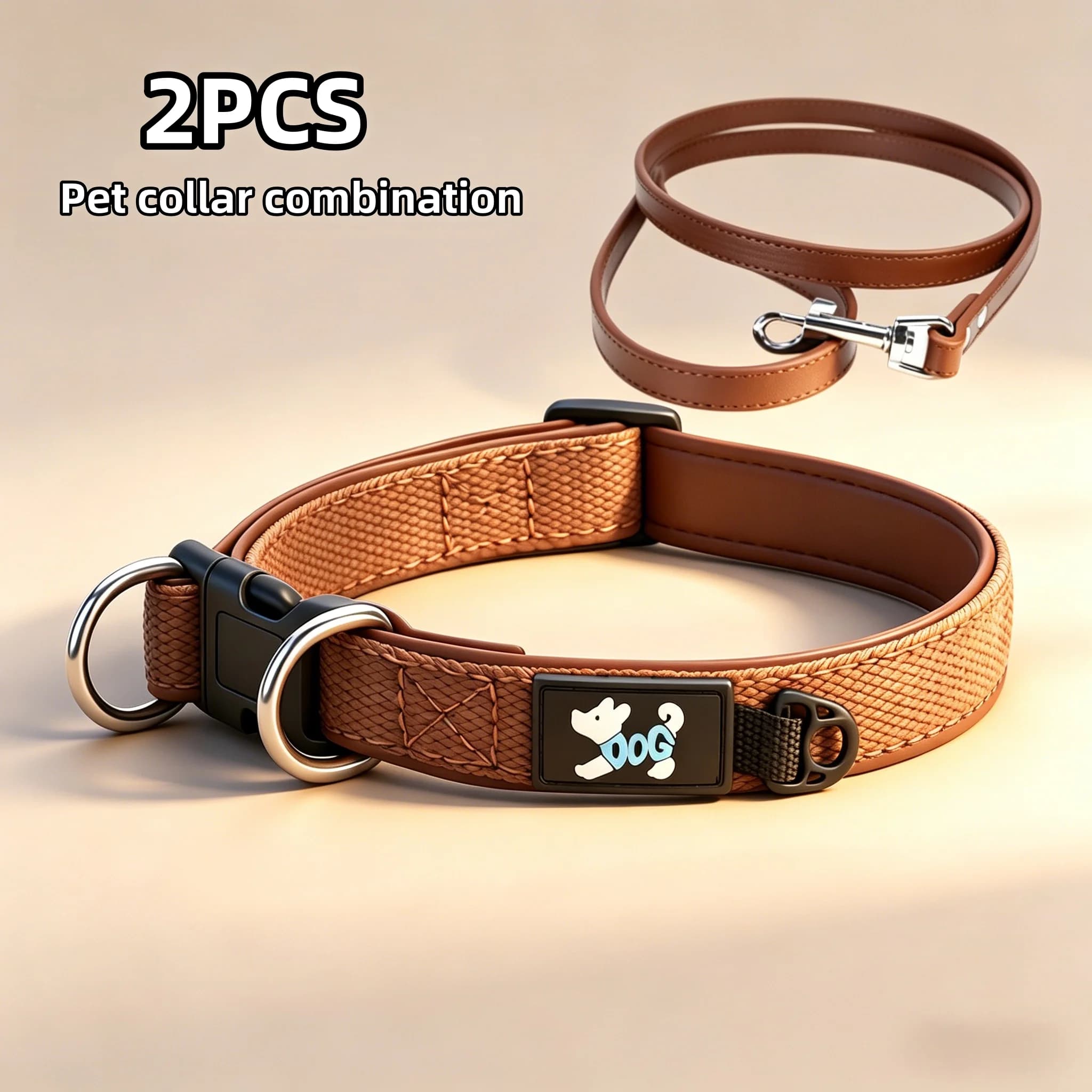 Set Collare e Guinzaglio Premium per Cani Marrone, Collare Comodo e Resistente per Passeggiate Quotidiane e Addestramento