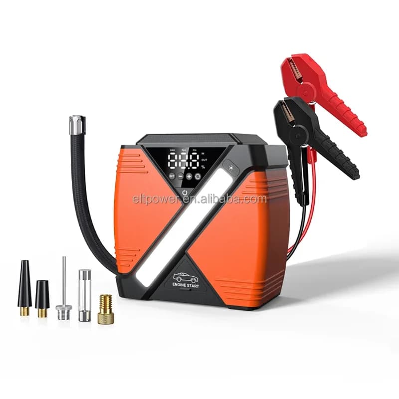 Avviatore di emergenza per auto portatile multifunzione con batteria da 12/24 V per impieghi gravosi con pompa di gonfiaggio per pneumatici