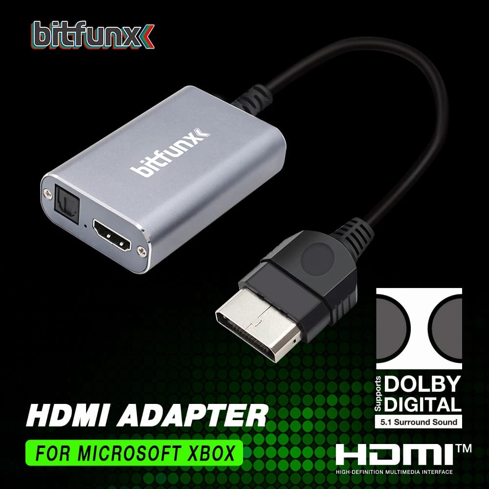 Bitfunx HDMITM Gaming console adapter XBOX Classic Retro HD cable accepts Dolby 5.1 digital surround sound
