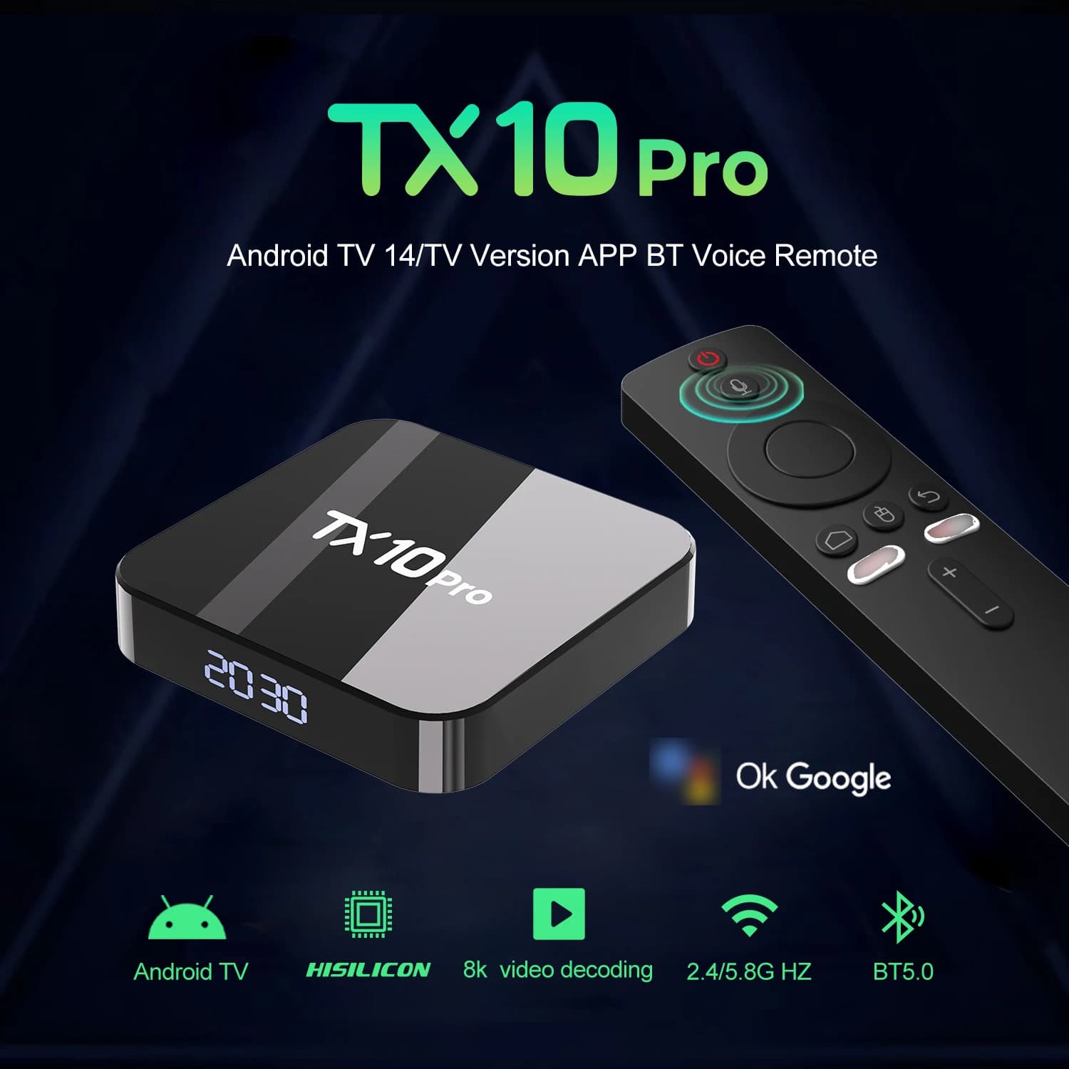 Smart TV Box TX10 Pro Android 16 8K H.265 Decode HDR Quad-Core Voice Remote Dual WiFi 8K Upscaling Player for Netflix & YouTube