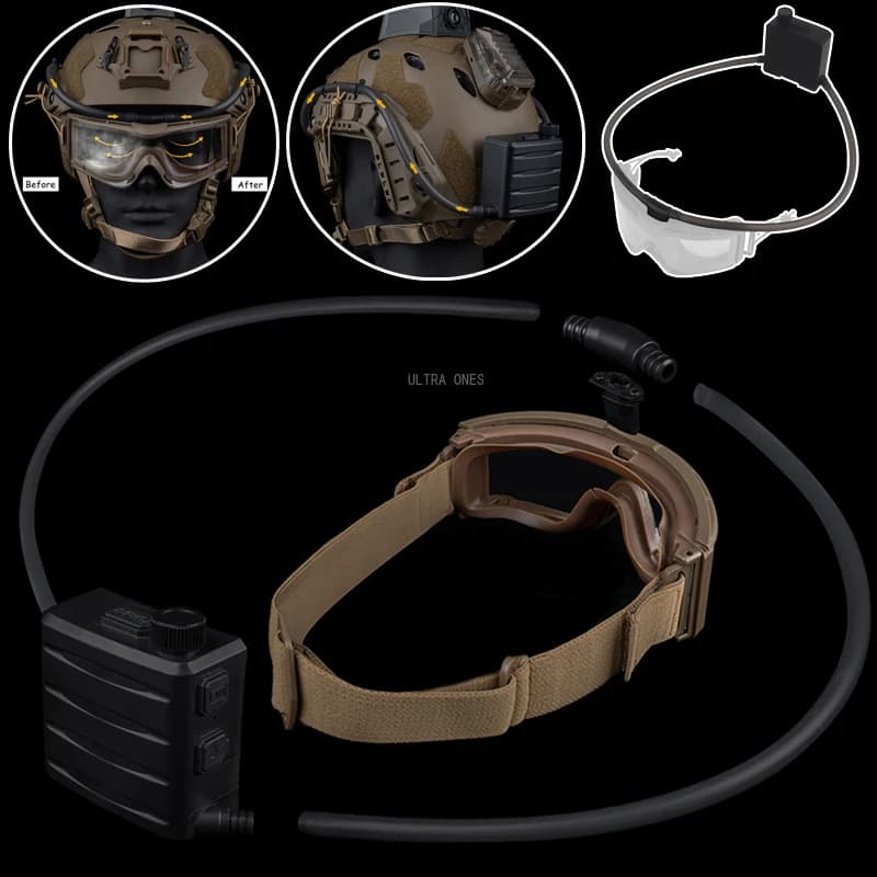 Occhiali da esterno Ventilatore Defogger Kit antiappannamento Caccia Escursionismo Occhiali Defog d'aria per tiro Occhiali di protezione da motocross Maschere da sci