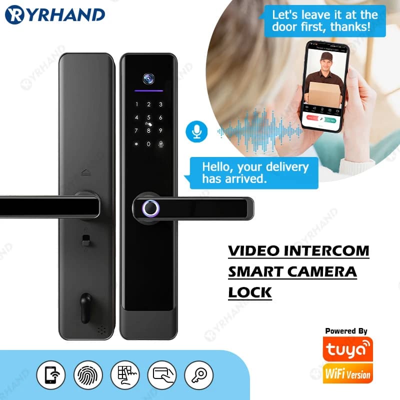 YRHAND Tuya Wifi Videocitofono Blocco Sblocco remoto Biometria elettronica digitale Serratura intelligente impermeabile per la casa