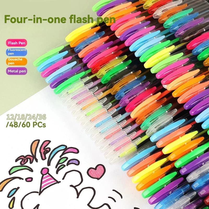 12 pezzi di penne gel con colori glitterati metallizzati e ricariche per penne per scuola, ufficio, libri da colorare per adulti, diari, pennarelli artistici per disegno
