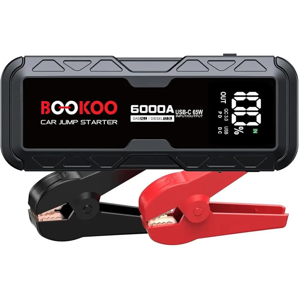 Avviatore di Emergenza Portatile 6000A 12V per Motori a Benzina e Diesel 12L, Power Bank da 88.8Wh con USB-C 65W, 160W DC, USB QC3.0, Cavi di Avviamento
