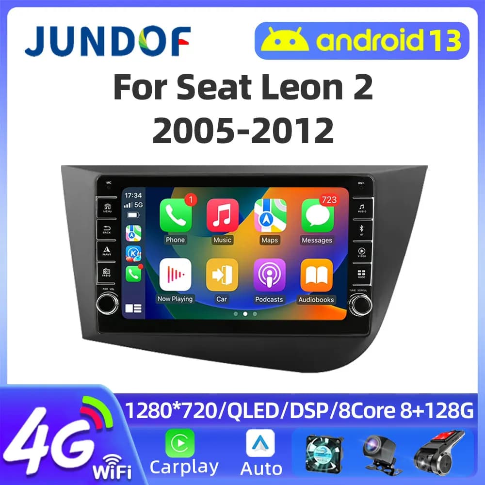 Jundof 2 Din Android 12 Per Seat Leon 2 MK2 2005-2012 Autoradio Lettore Video Multimediale Carplay Stereo Autoradio DVD IPS Schermo