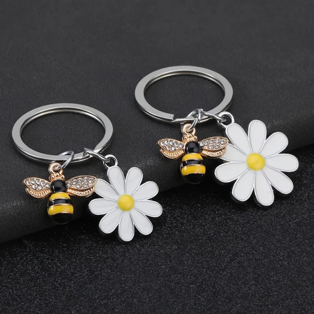 Portachiavi a Forma di Ape e Fiore in Acciaio Inossidabile, Creativo e Alla Moda, Accessorio per Borsa, Portachiavi per Auto, Regalo Raffinato