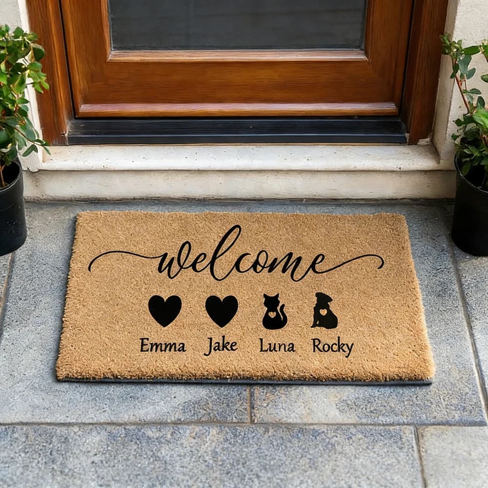 Tappetino di Benvenuto per Animali Domestici Personalizzabile con Logo e Testo, Zerbino Personalizzato per Cani, Resistente e Antiscivolo, per Interni ed Esterni, Regalo Perfetto