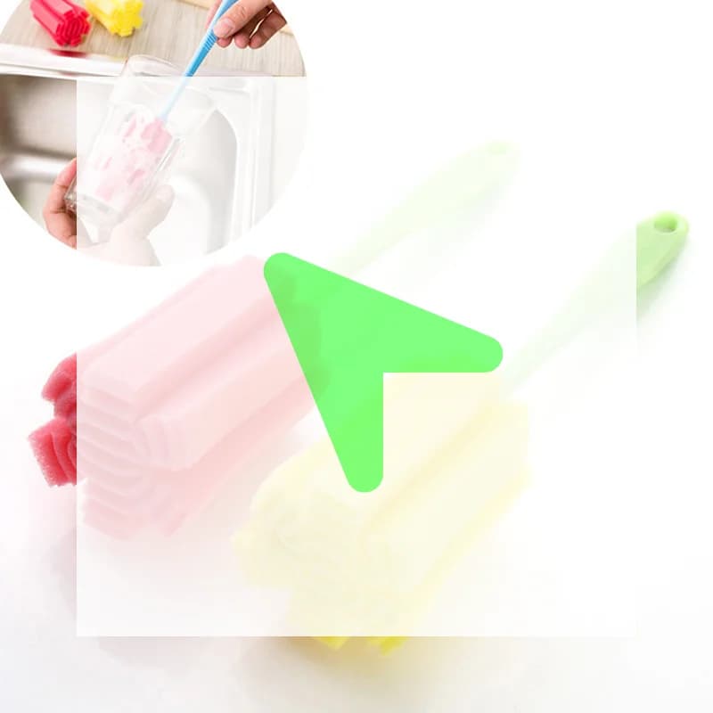 Spazzola per biberon con manico lungo, spazzola in spugna morbida, strumento per la pulizia di bottiglie d'acqua e bicchieri, strumento per la pulizia della cucina, strumento specifico per la pulizia.