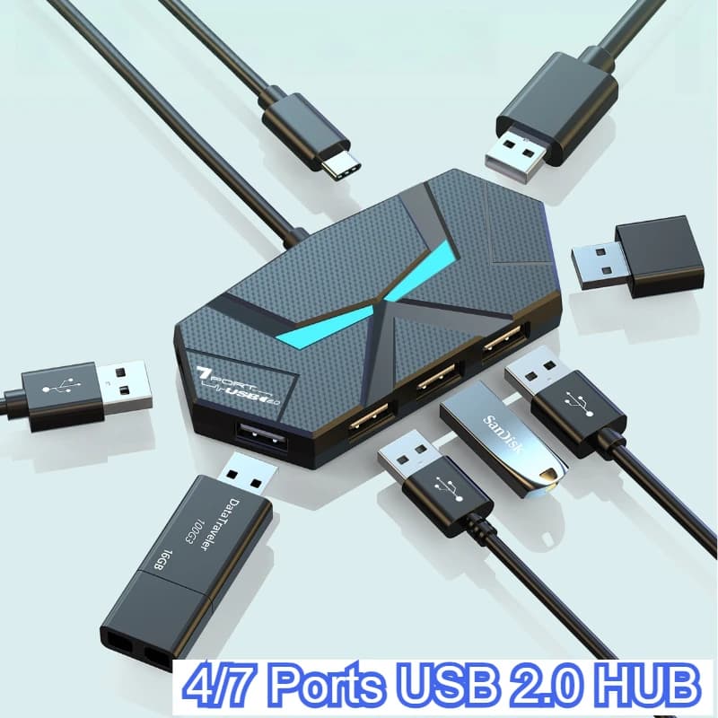Docking station USB hub USB 2.0 a 7 porte Adattatore splitter USB 0,6 M/1,2 M per tastiera mouse disco rigido portatile