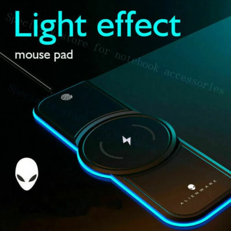 RGB gaming computer mouse pad with A+ Alienware 15W Qi wireless charging