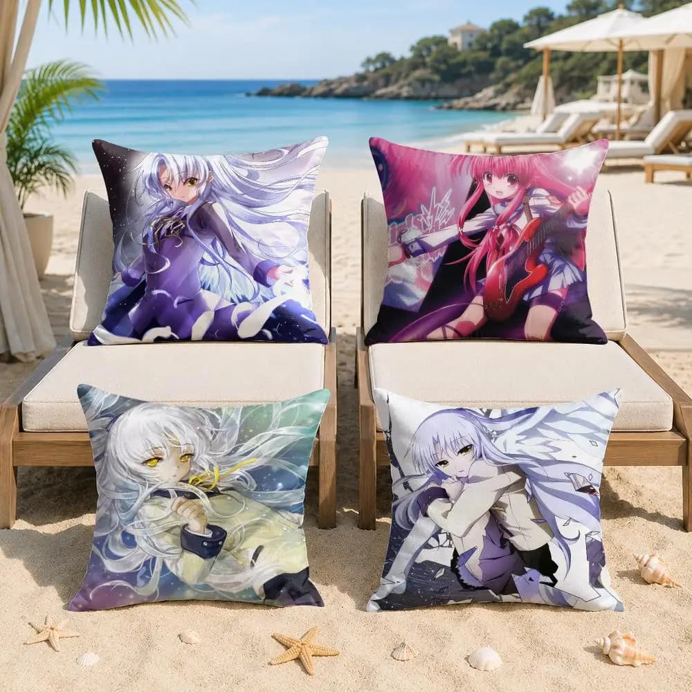 Anime A-Angel Beats! Cushion Cover Silky Short Plush Invisible Zipper Dustproof Sofa Pillow Case For Home Decor