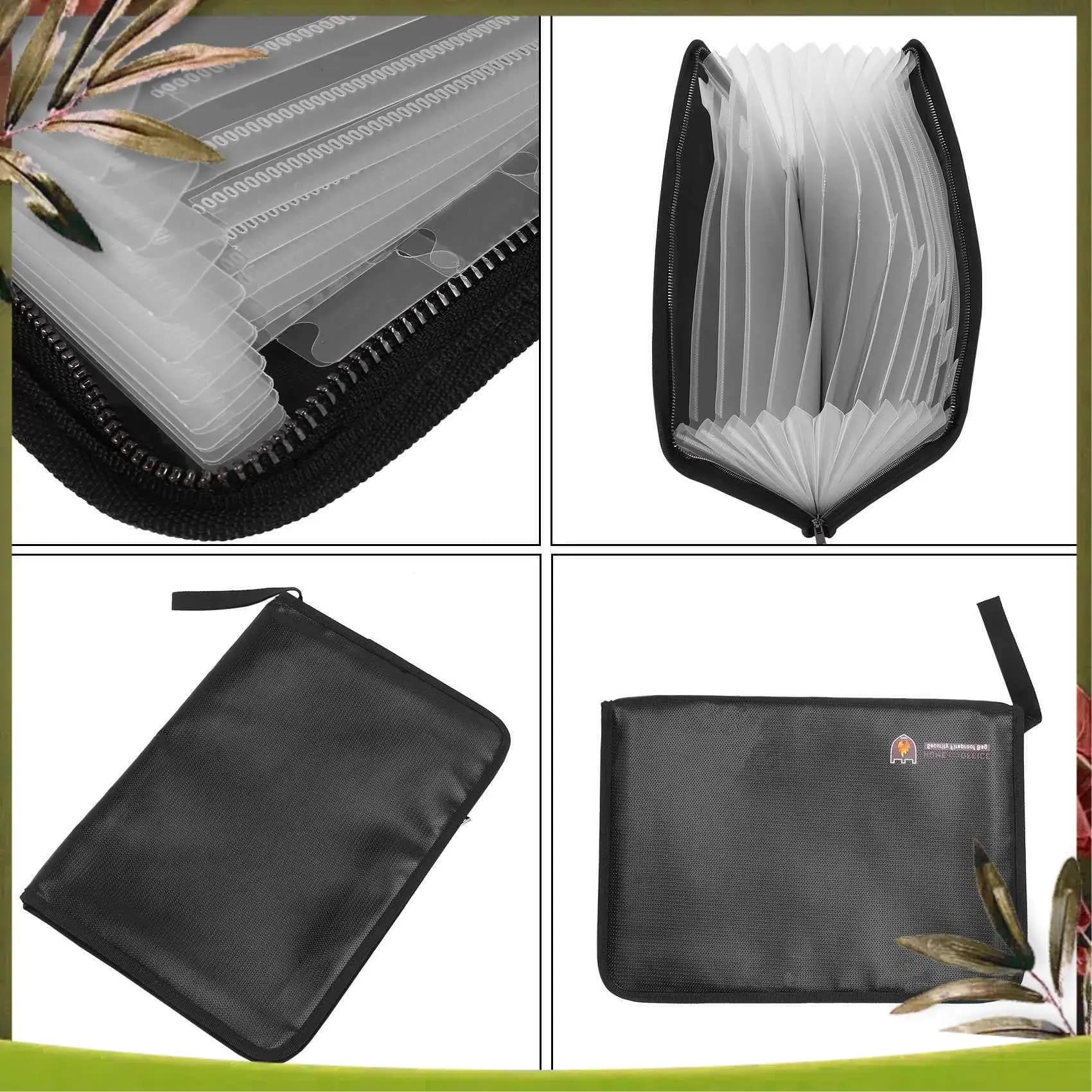 Cartella di file ignifughe Borse per documenti a fisarmonica 14,3X9,8 pollici Formato A4 12 tasche Rivestito in silicone non prurito Resistente al fuoco Saf