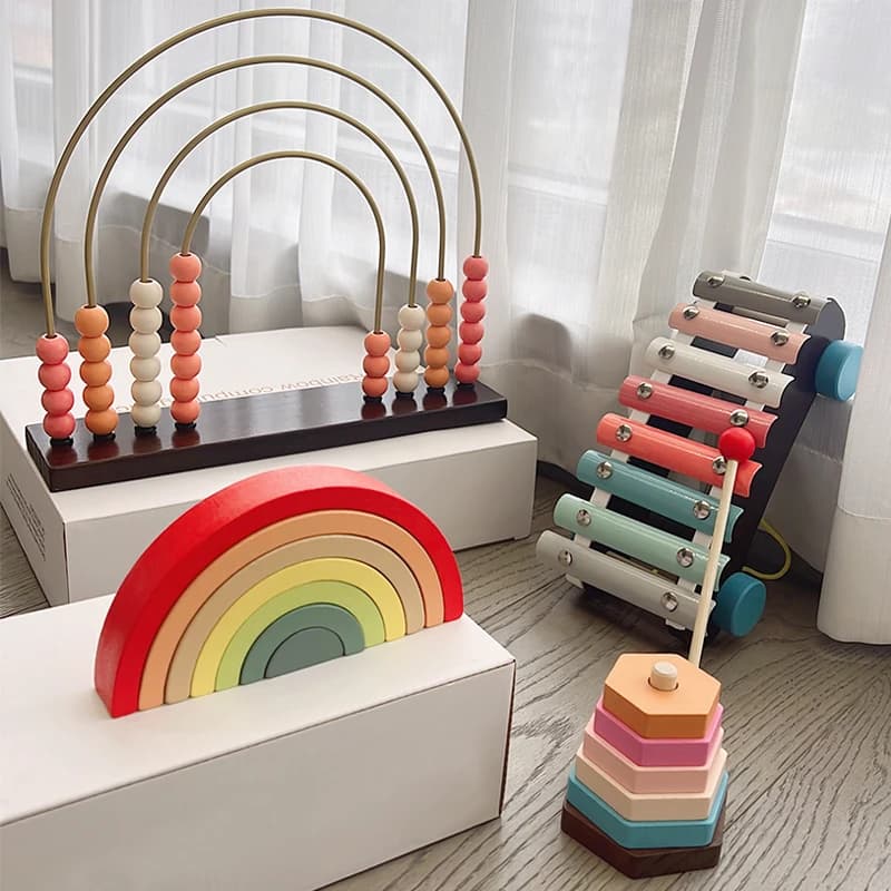 Set di giocattoli educativi Montessori Ponte ad arco Arcobaleno Blocchi di costruzione Conto per bambini Strumenti di conteggio Gioco impilabile
