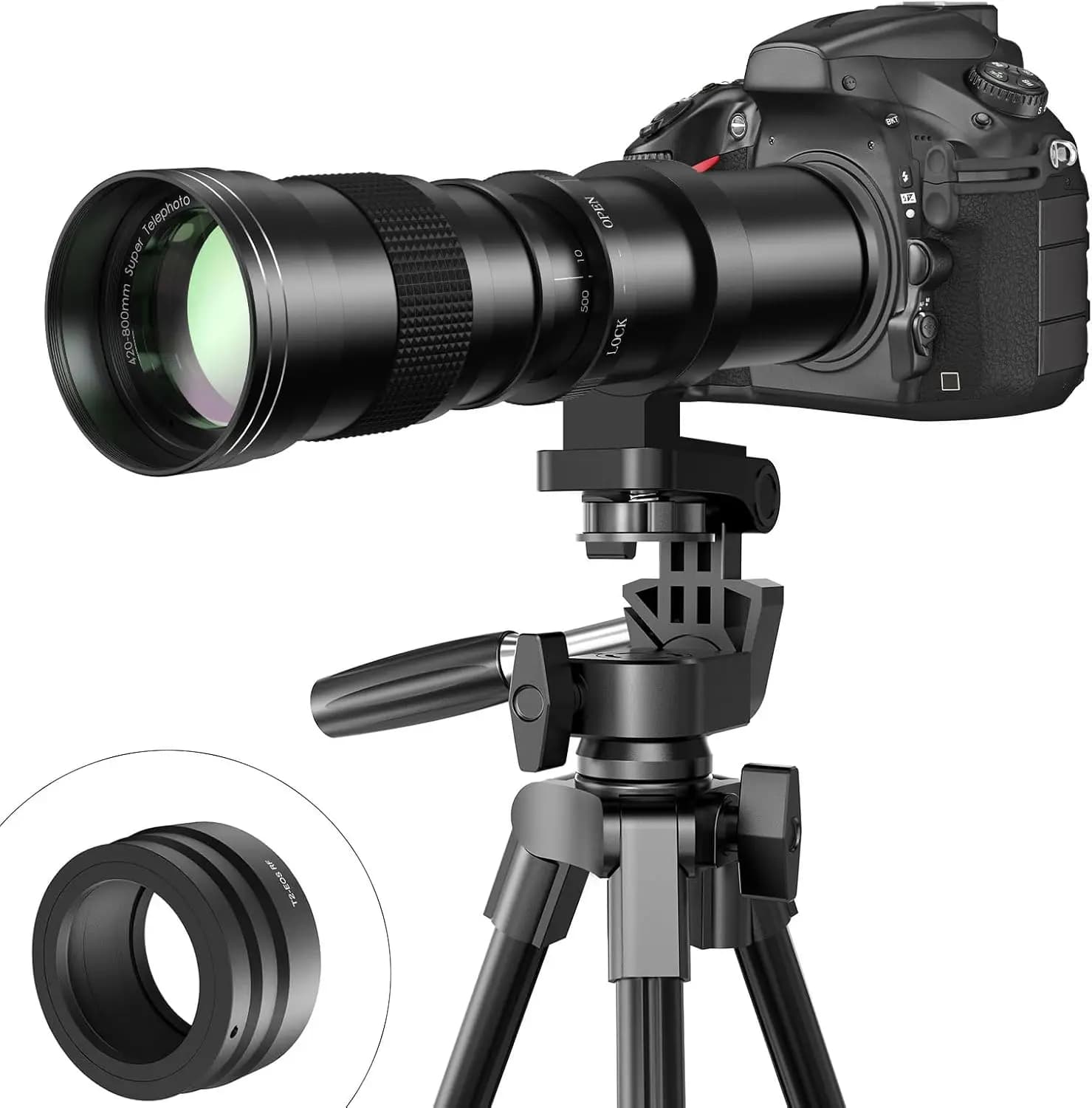 420-800mm F8.3 Manual Focus Telephoto Zoom Lens with T-Mount Adapter for RF Mount Mirrorless Cameras