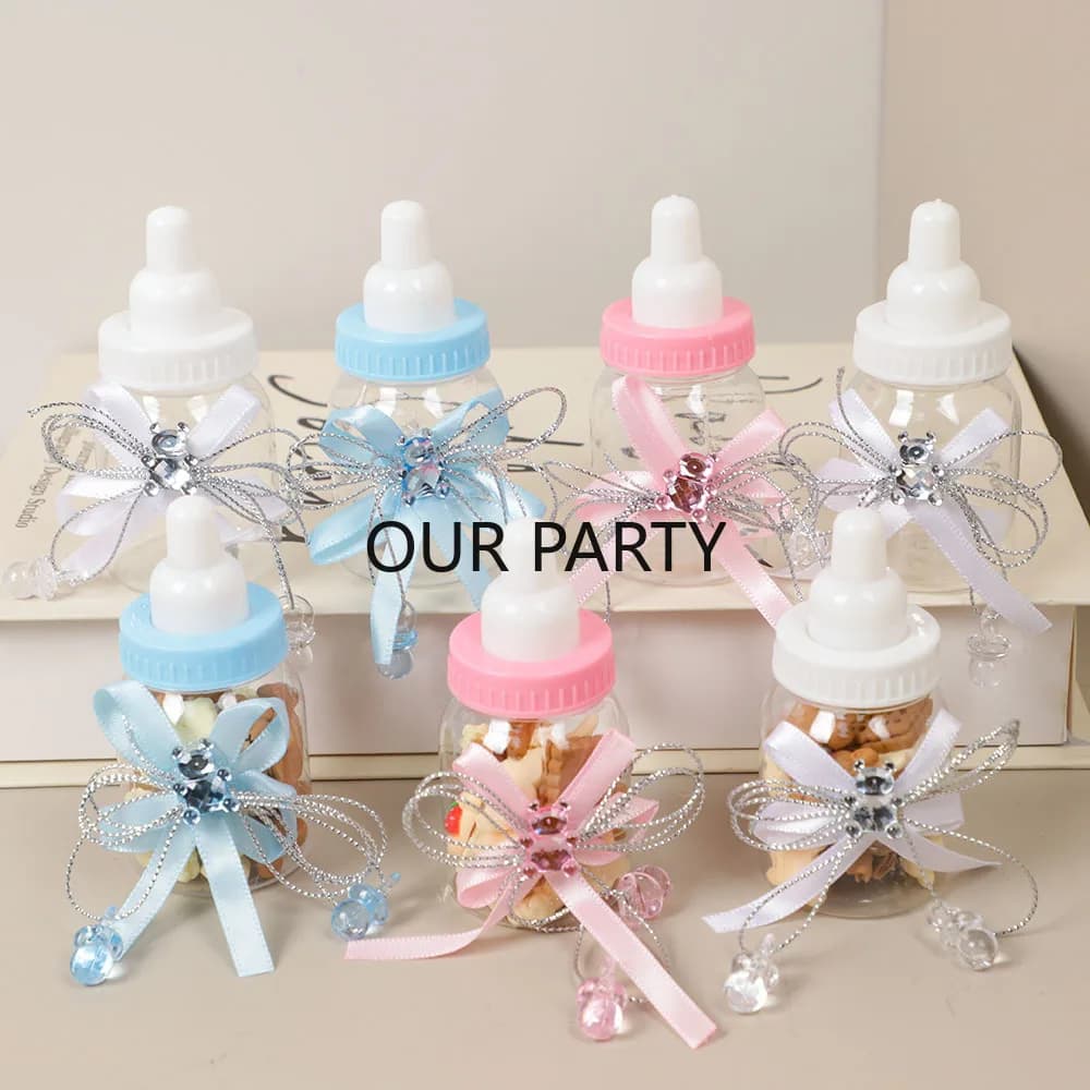 6/12 pezzi di plastica biberon orso scatola di caramelle con fiocco scatola di imballaggio regalo per baby shower per bambini compleanno genere rivela decorazioni per feste