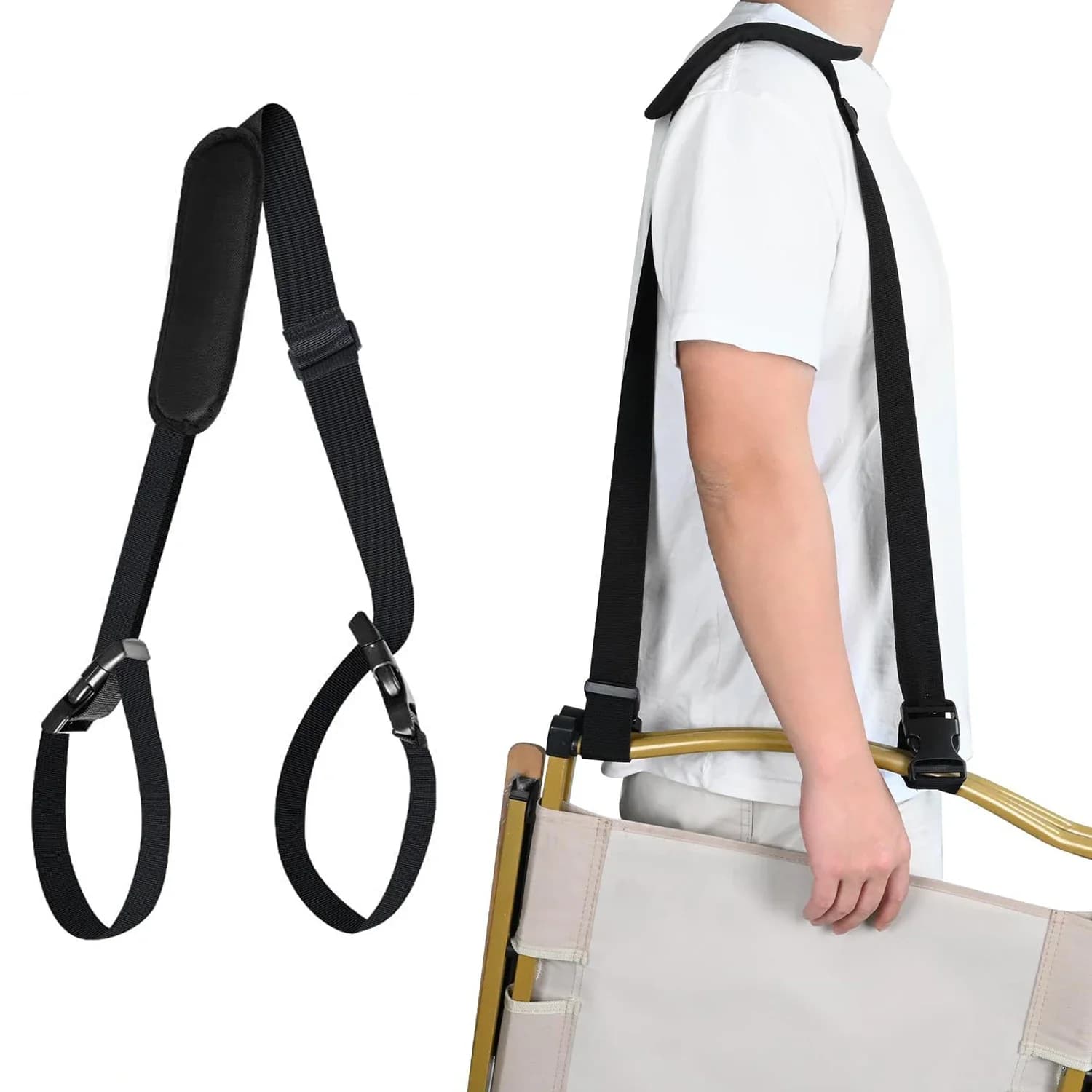 Adjustable nylon shoulder strap - Portable, lightweight, ideal for outdoor use with beach chairs, yoga mats and folding bikes