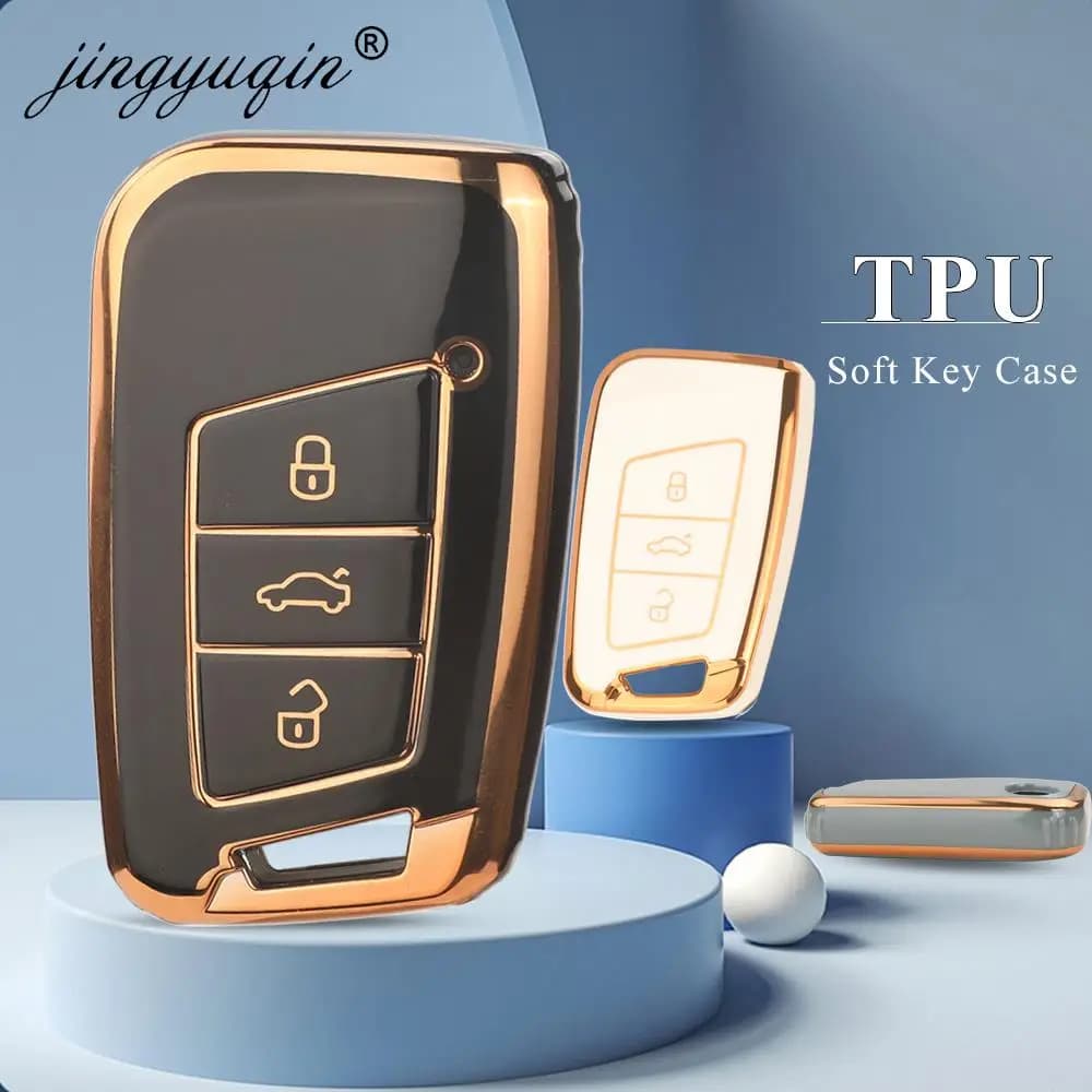 Jingyuqin TPU Smart 3 Pulsante Chiave Dell'automobile Caso Della Copertura Del Sacchetto per VW Volkseagen Passat B8 Magotan per Skoda Superb A7 Kodiaq Sedile Borsette Fob