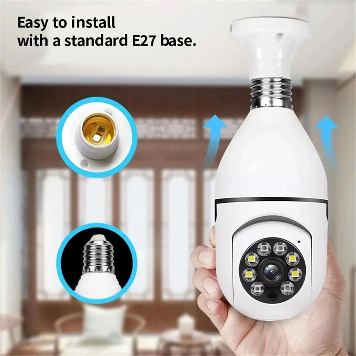 Telecamera di Sorveglianza WiFi BABQ E27 con Visione Notturna, Tracciamento Automatico delle Persone e Monitoraggio Video per Bambini