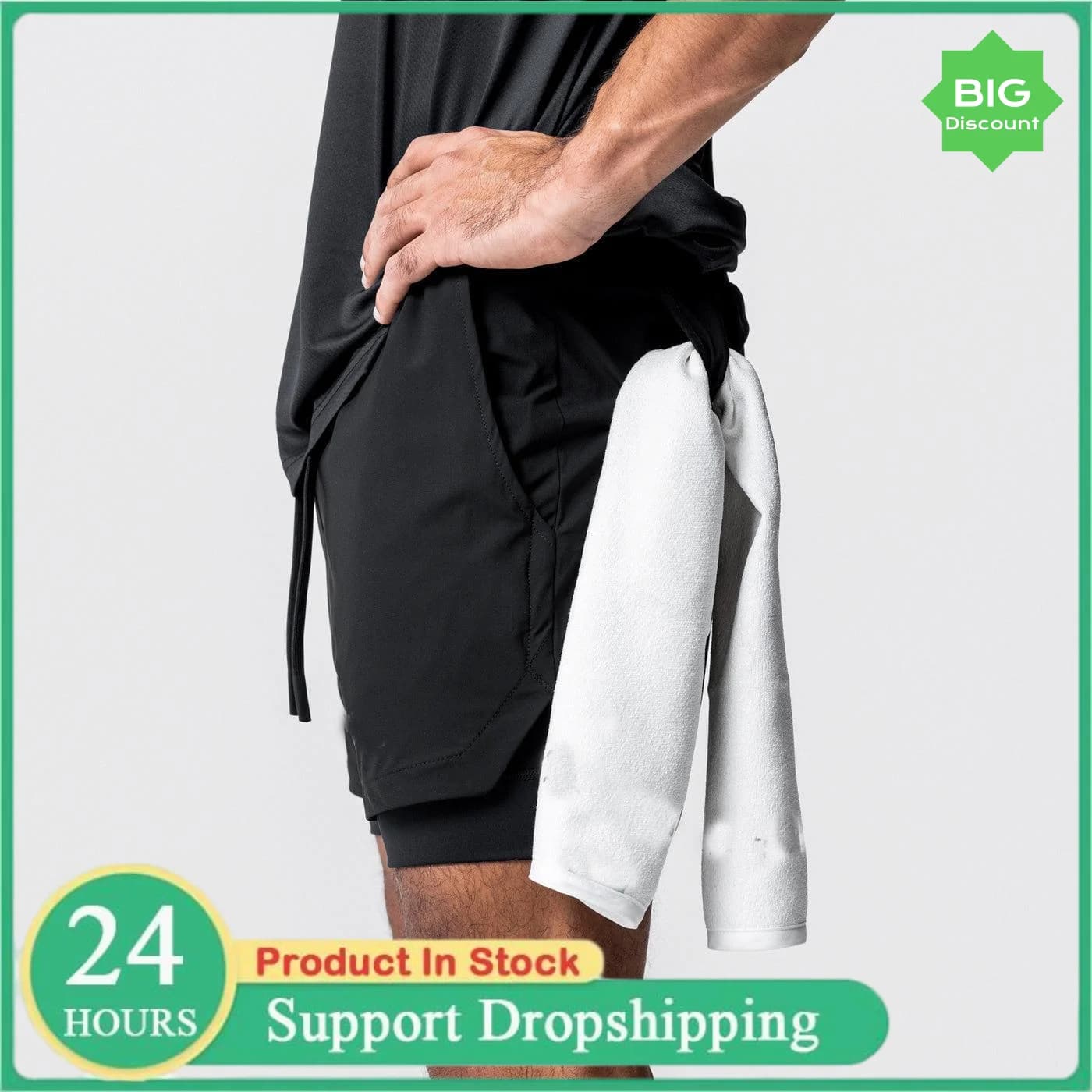 New Summer Men's Running Shorts Exercise Fitness Running Sport Basketball Pants Breathable Two-storey Fast Drying 2 in 1