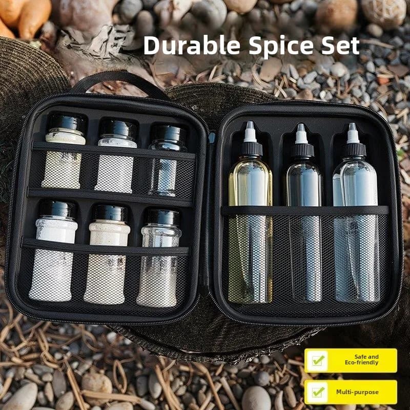 Set Portatile per Barbecue da Campeggio, Contenitori per Spezie e Olio, Borsa Portaoggetti, Bottiglie Secondarie, Utensili da Cucina in Plastica