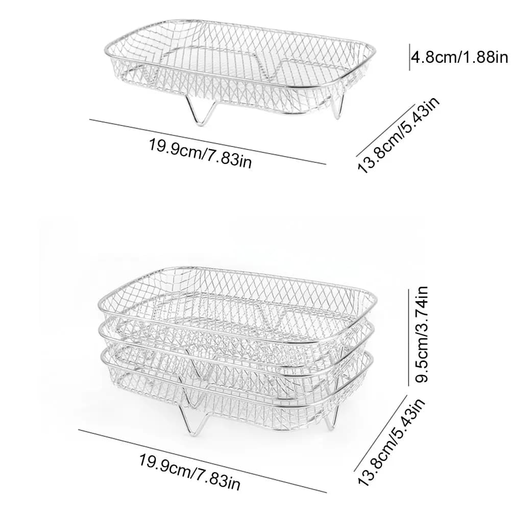 Griglia per friggitrice ad aria Griglia per griglia Friggitrice ad aria in acciaio inossidabile Forno Griglia a vapore Cestello per griglia a rete a 3 strati per accessori da cucina domestici