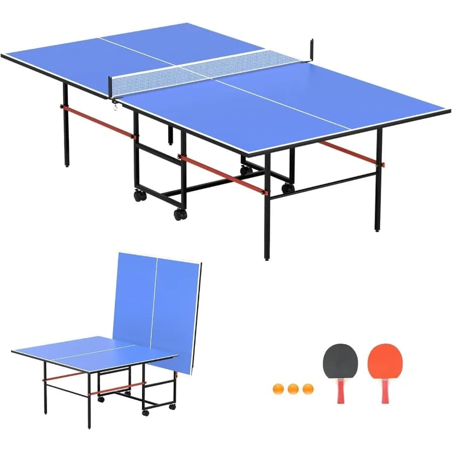 Tavolo da ping pong pieghevole portatile di medie dimensioni con rete include 2 paddle e 3 palline Ideale per uso interno ed esterno Perfetto per