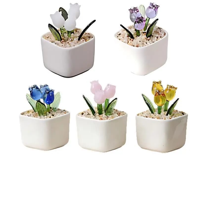 Glass Planter Magnetic Plant Flower Pot Hand Blown Tulips Custom Mom Grandma Women Everlasting Glass Flower Gift
