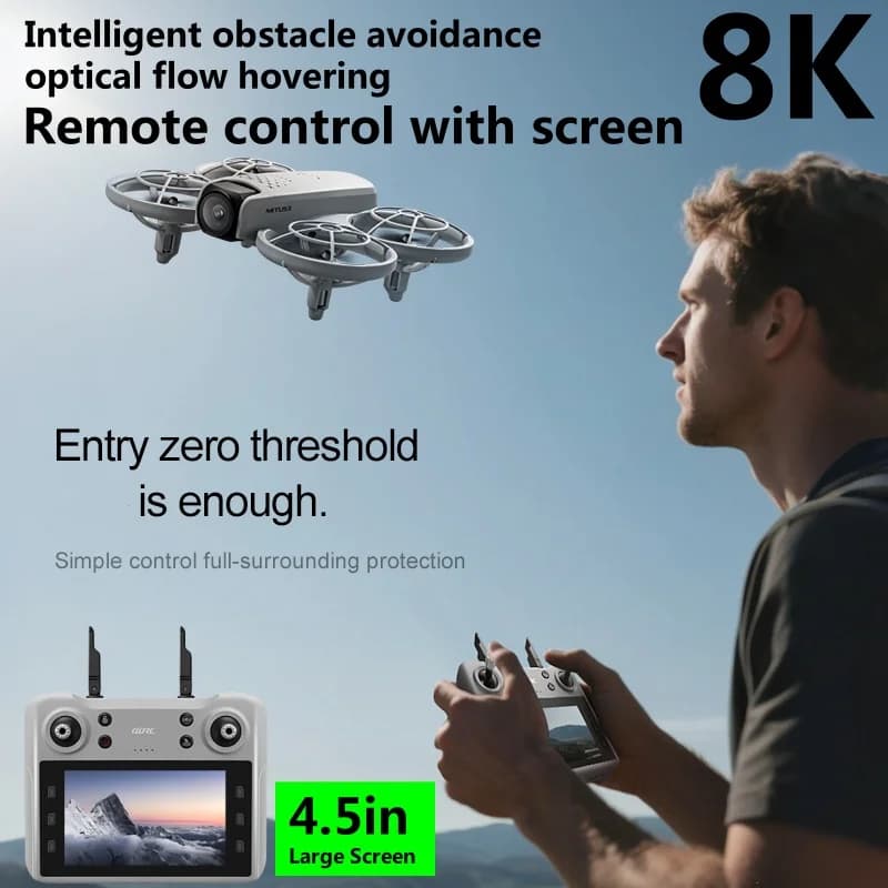 Drone RC 8K MINI con Flusso Ottico Aereo, Evitamento Ostacoli, WIFI FPV, Schermo da 4.5 Pollici, Telecomando, Quadricottero con Schermo, Giocattolo Regalo