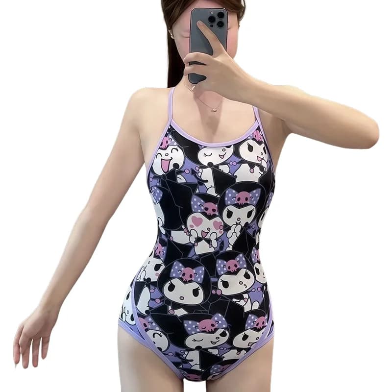 Swimwear Kuromi Sanrio, Sporty Style Creative and Cute, Fashion Competition Costume, Hot Sale for Party in Pool, Kawaii Beach Gonna for Students