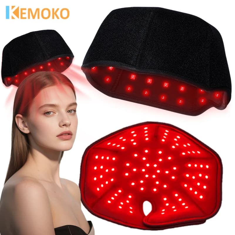 Cappello KEMOKO per terapia con luce rossa e infrarossi vicini per la crescita dei capelli, 660nm 850nm LED, dispositivo anti-caduta dei capelli, naturale e adatto anche per pelli grasse.