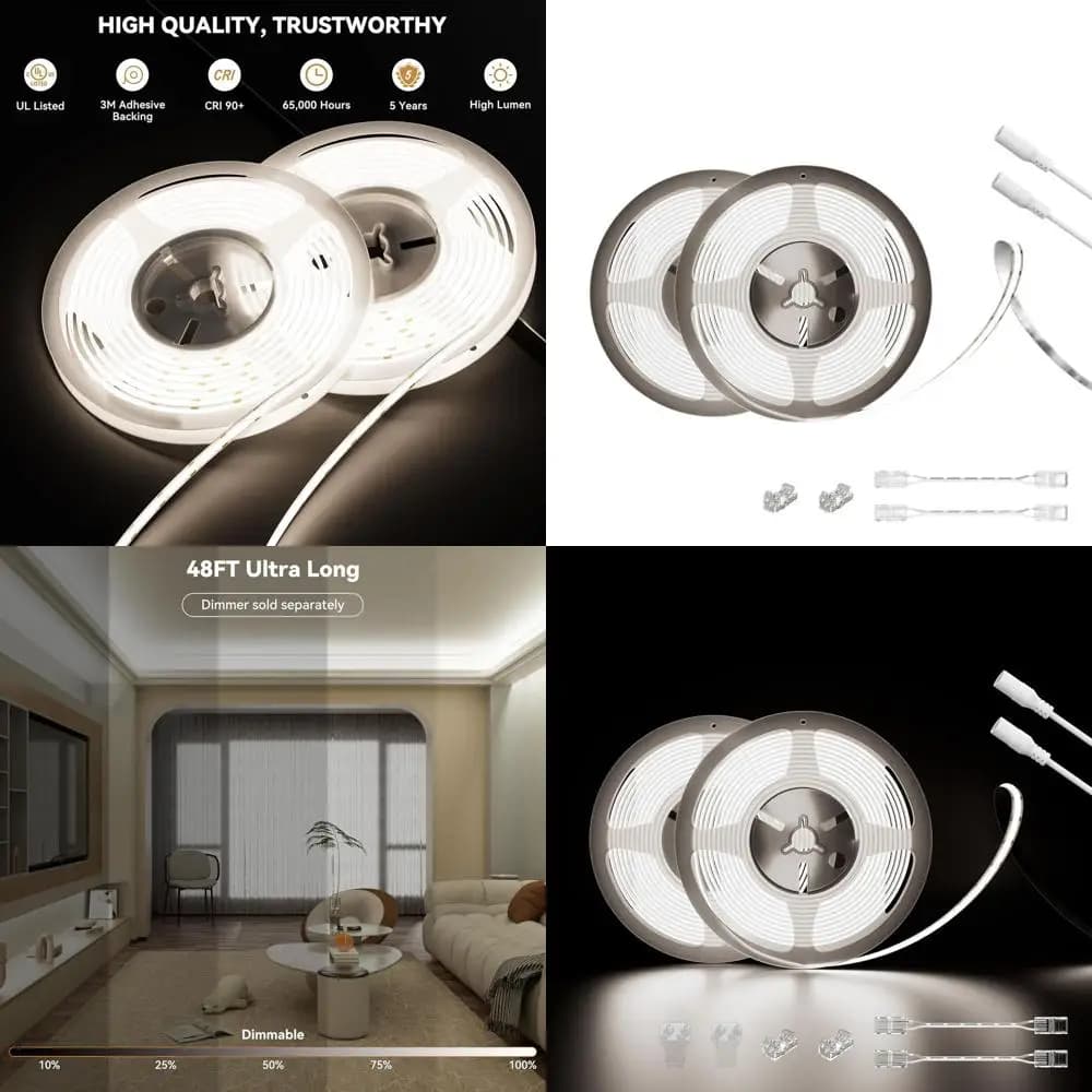 Striscia LED COB Super Luminosa 48W 15m, 504 LED/Metro, Bianco Naturale 5000K, CRI90+, Nastro Flessibile per Illuminazione Domestica e Progetti Fai-da-Te