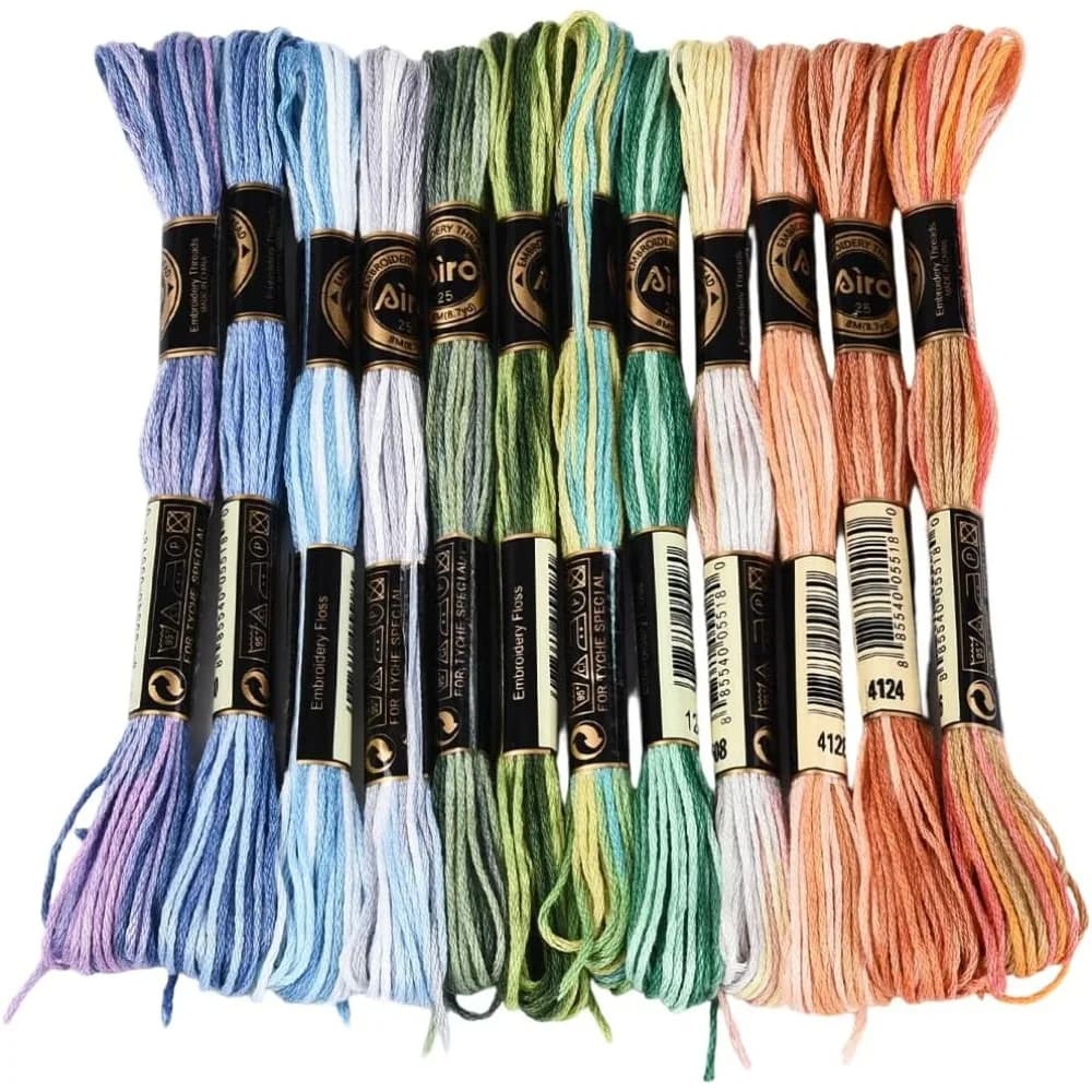 12 Gomitoli 105 Iarde Filo da Ricamo per Punto Croce, Filo Variegato per Braccialetti dell'Amicizia, 6 Fili in Poliestere, Filo da Ricamo Colorato Sfumato