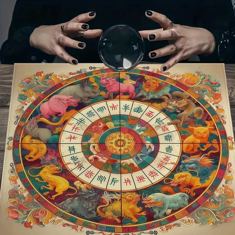 Telo per Altare VIKAMA con Carte dei Tarocchi Bagua delle Divine Bestie Orientali, per Rituali Energetici Cinesi Antichi, Decorazione per Divinazione e Stregoneria