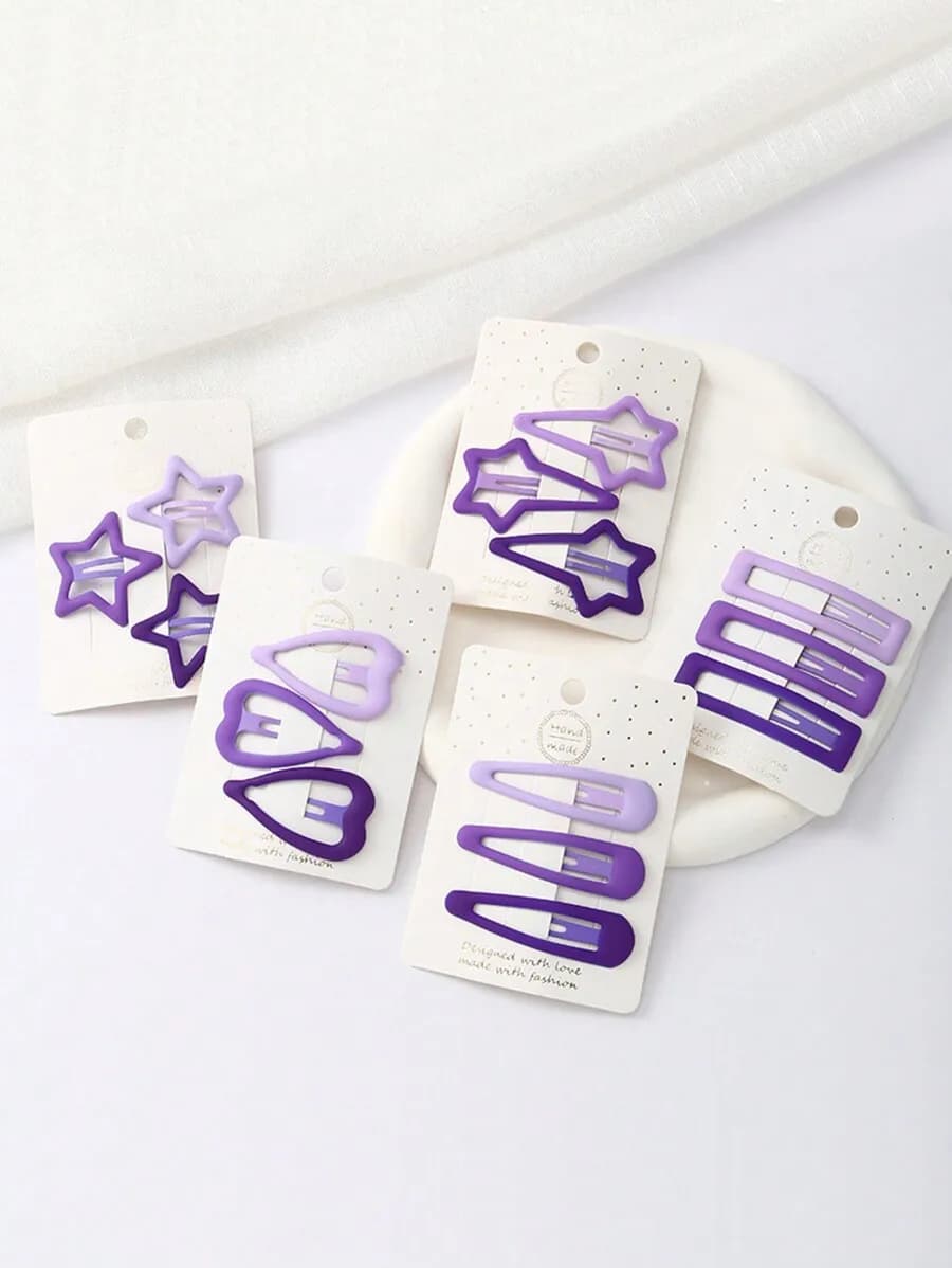 15Pcs Purple Gradient Hair Clips Set Heart Star Barrettes For Women Matte Side Bangs Accessories