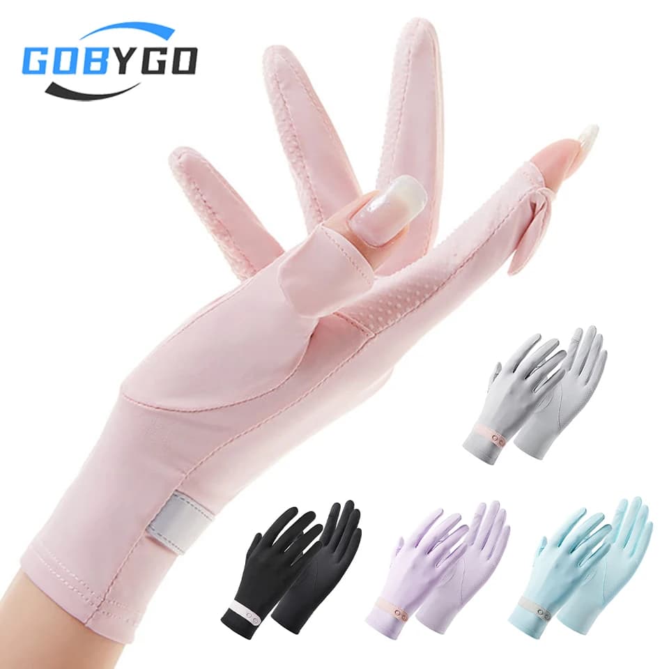 GOBYGO 1 pair of sun protection gloves UPF50 + Outdoor UV-resistant silicone anti-slip gloves Ice Sense Bike Driving Man Woman